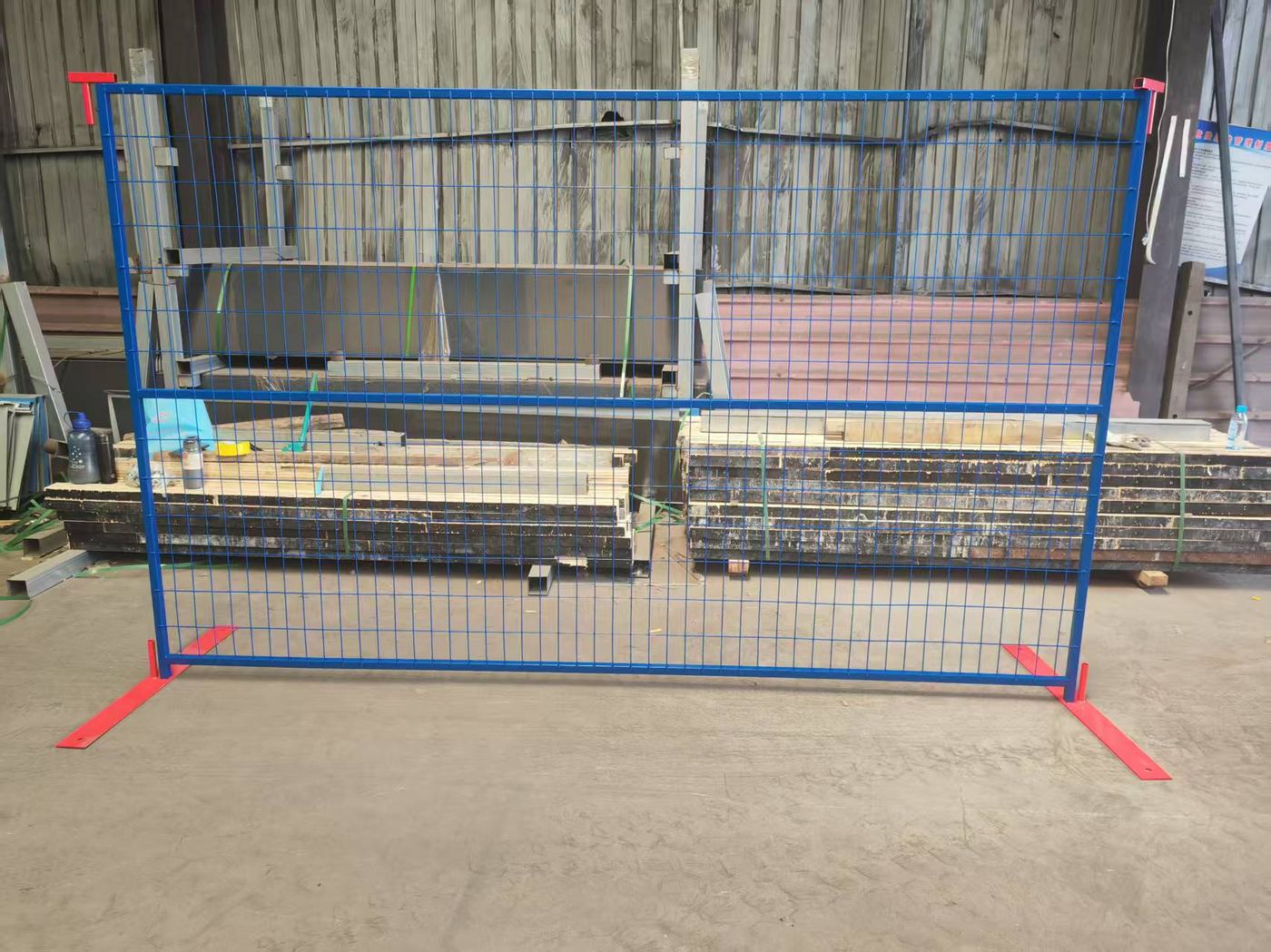 PVC-coated steel temporary fence panel with red safety base plates